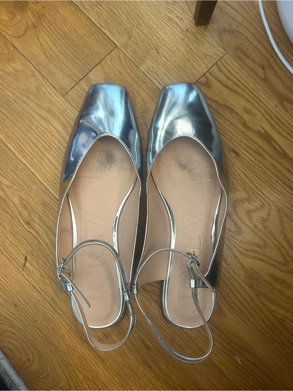 Jcrew Silver Metallic Slingback Flats w/ Square Toe